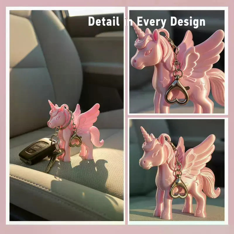 Fashion Pink Pegasus Keychain 3D Printed Cute Bag Charm Heart Clasp Qme