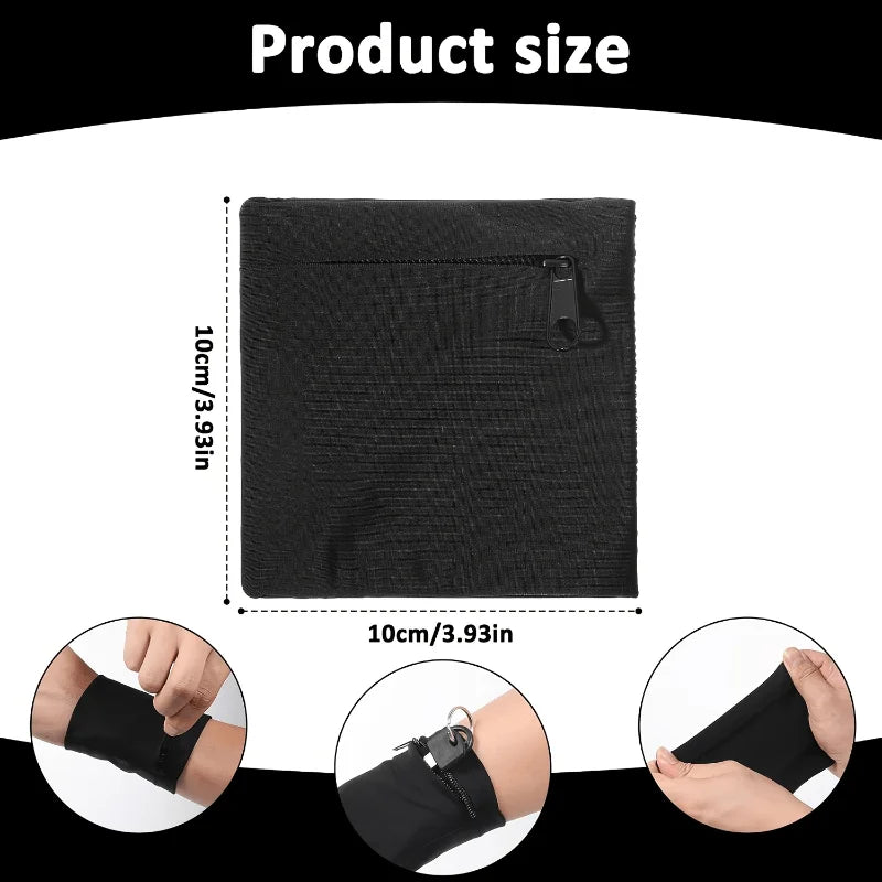 Elastic Wrist Wallet Pouch, Zipper Sports Arm Band Bag, Anti-Theft Travel Wrist Pocket For Running Gym Travel Qme