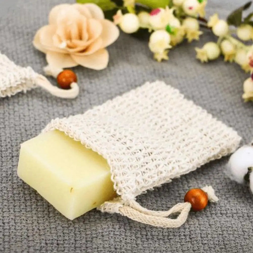 5Pcs Natural Cotton Linen Foaming Soap Bag Saver Net Mesh Massage Exfoliator Pouch Bathing Bubble Maker Body Cleaning Tool Qme