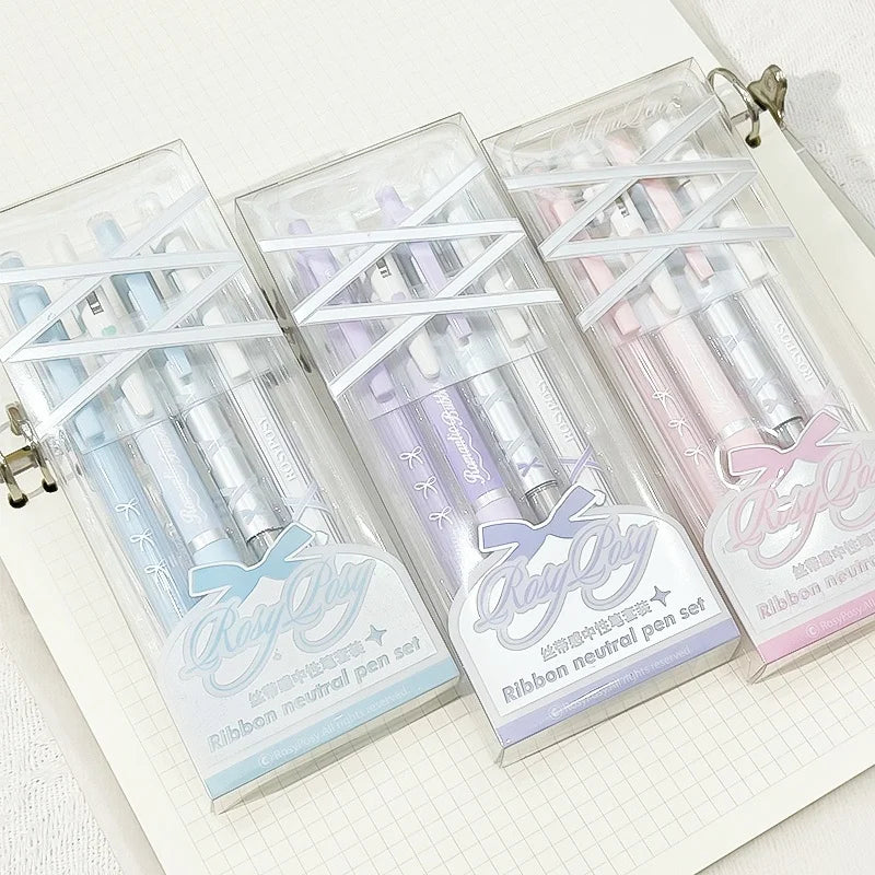 4-Piece Ballet Ribbon Gel Pen Set, Aesthetic Black Ink Neutral Pens, Ideal for Office, Study, Festival Gifts and Event Prizes Qme