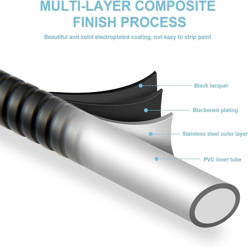 1.5M Black PVC Flexible Shower Hose Long Bathroom Shower Water Hose Extension Plumbing Pipe Pulling Tube Bath Accessories Qme