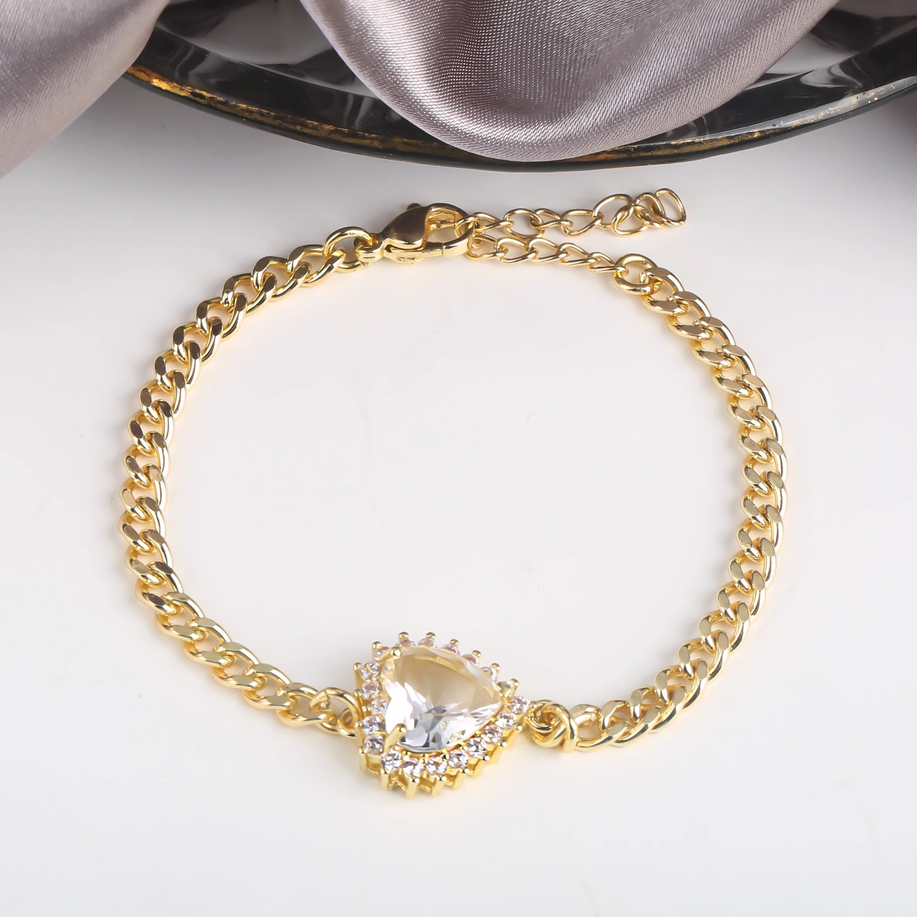High Quality Copper Inlay Heart Crystal Bracelet Rose Chain Adjustable Bracelet Sweet For Wedding Party Daily Wear Jewelry Gift Qme 8