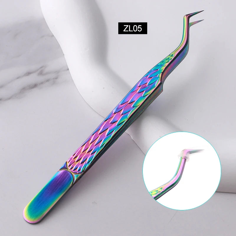 False Eyelash Tweezers Colorful Stainless Steel Precision Anti-static Qme ZL05