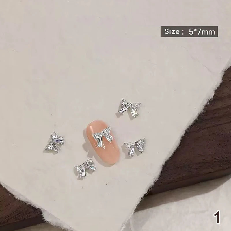 Shiny Zircon Nail Art Rhinestones Charms Bowknot Flower Nails Qme 1
