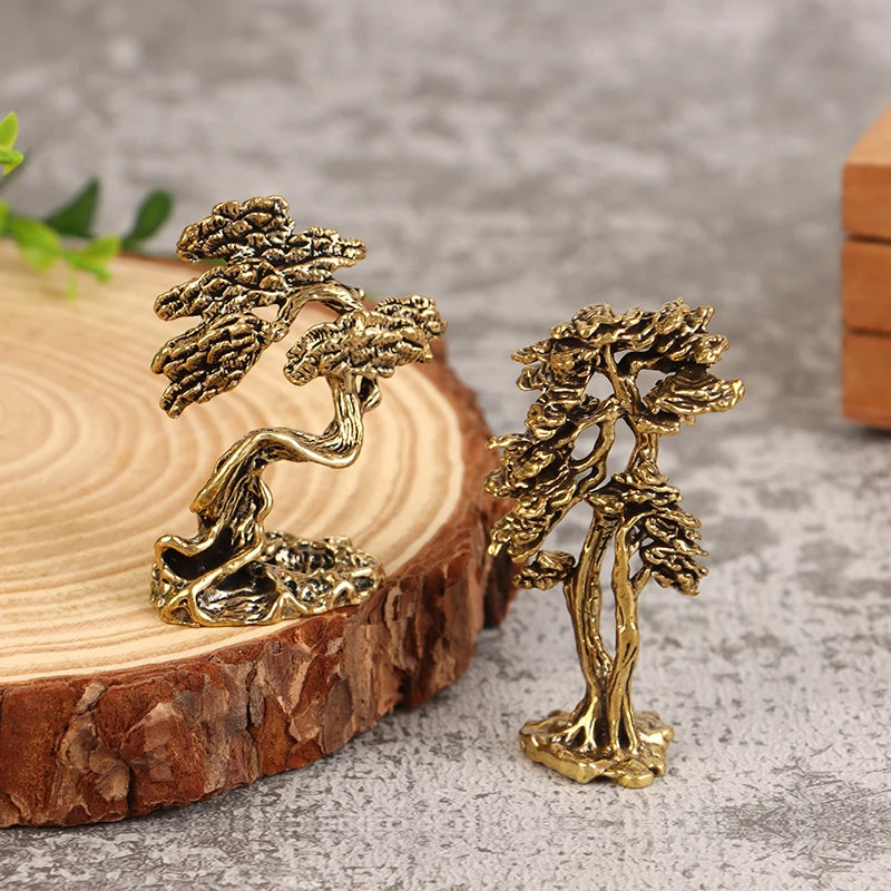 Small Bonsai Tree Statues Decorations Accessories Brass Mini Welcome Qme