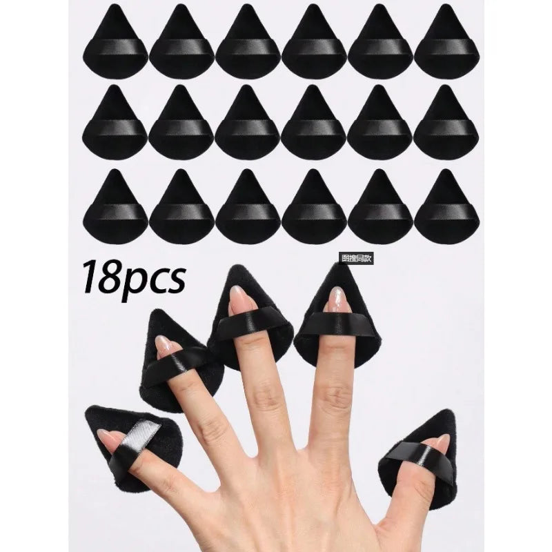 3 Fingertip Mini Puff Makeup Sponges Foundation Powder Puffs Loose Qme black 18 PCS
