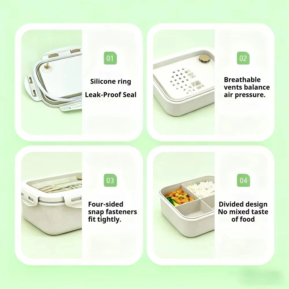 Wheat Straw Lunch Box Bento Students Portable Sealed Compartment Qme