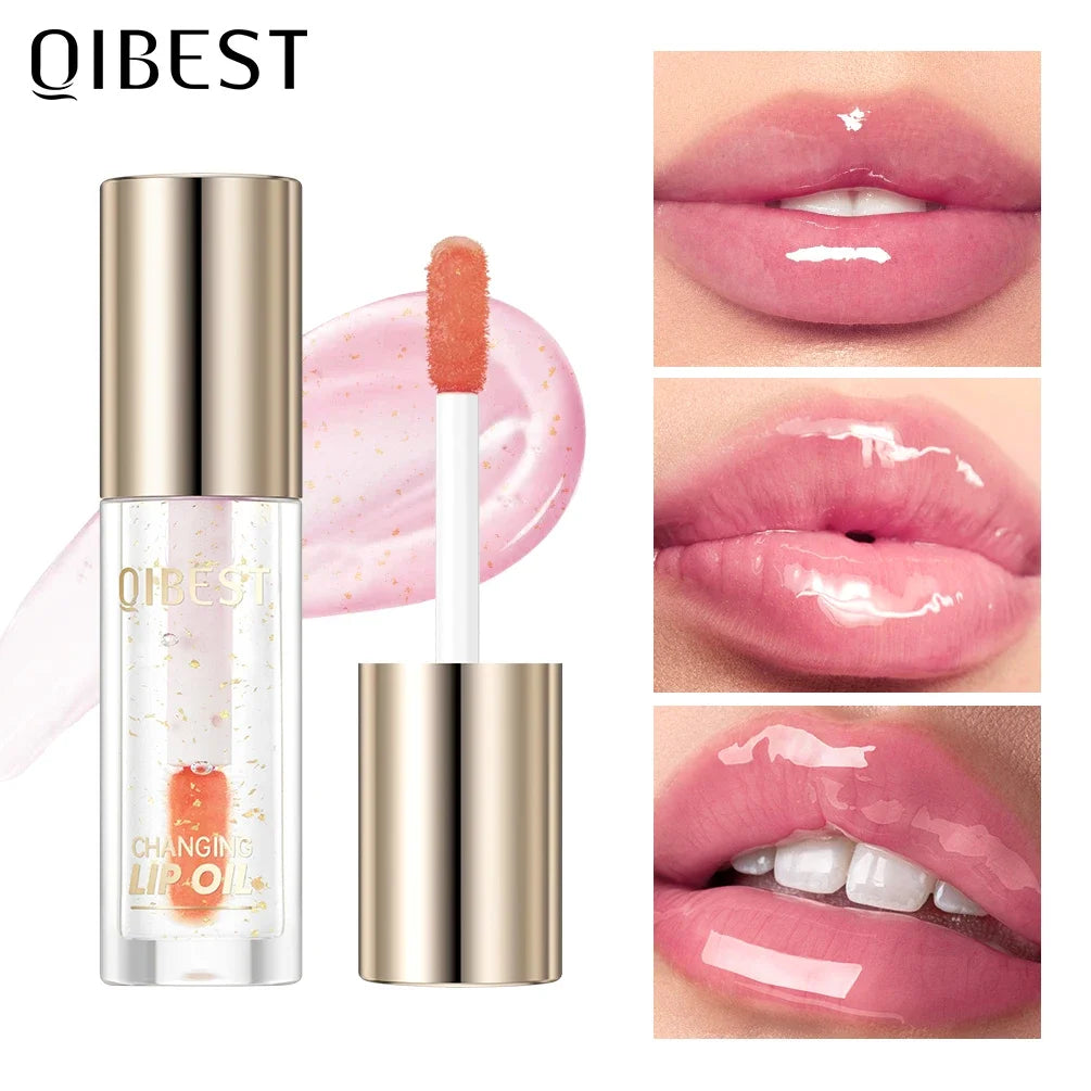 QIBEST Color Changing Lip Oil Plumper Moisturizing Transparent Jelly Lip Balm Lasting Lipgloss Nourishing Lip Glaze Makeup Qme Lip Oil