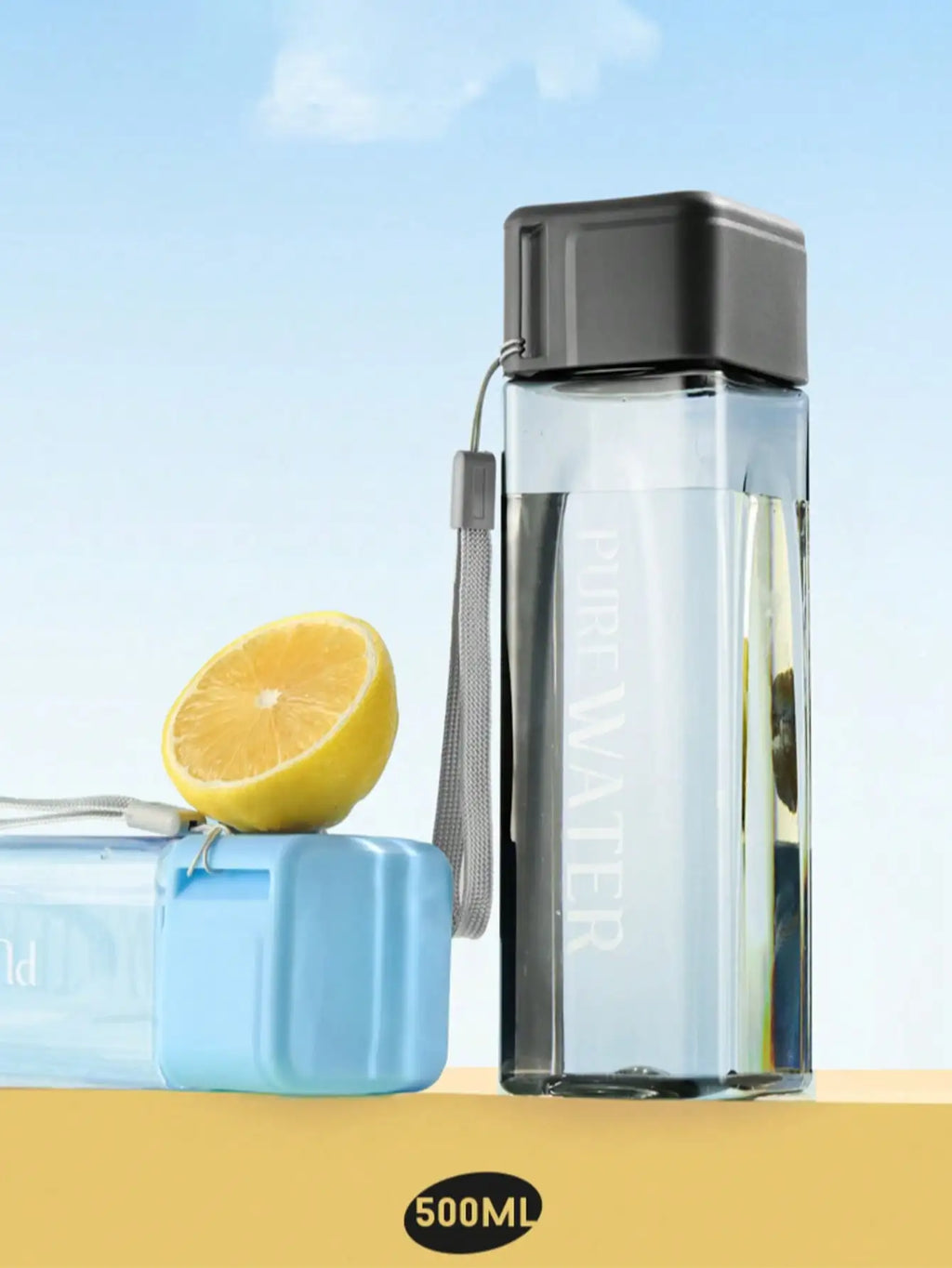 Square Plastic Cup Simple Personalized Portable Water Bottle Back Qme