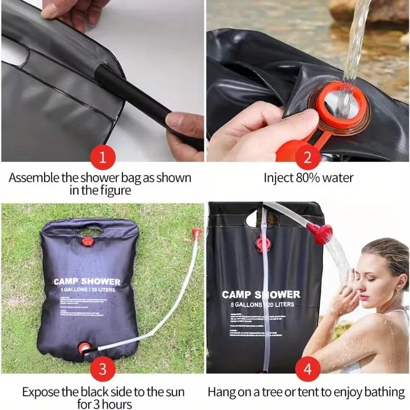 1Pc 20L Foldable Solar Shower Bag Outdoor Bath Water Bag Camping Sun Compact Heated Water Shower Bags Scrubbing Pool Accessories Qme