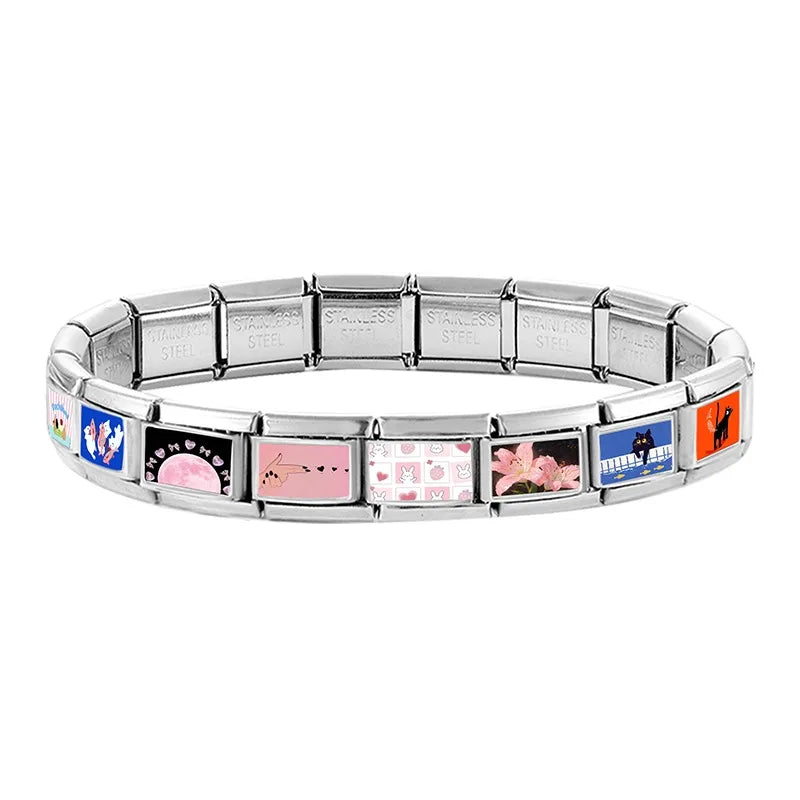 Wholesale Y2K Plastic Bag Lovely Cats Dogs Flowers Italian Charms Fit 9mm Stainless Steel Women Men Bracelet DIY Making Jewelrys Qme
