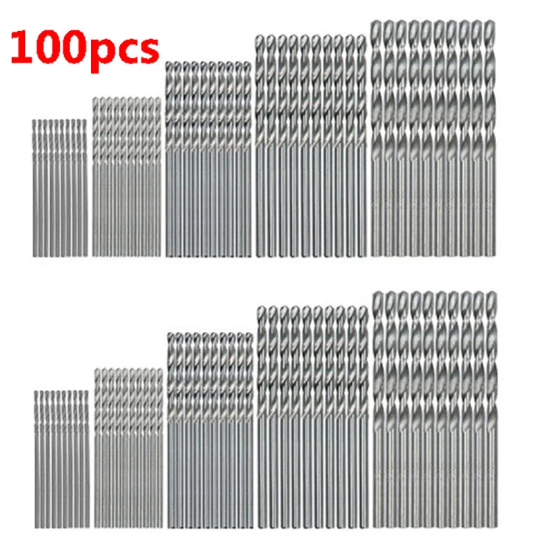 50/100pc/set Titanium Coated Drill Bit High Speed Steel Hole Opener Woodworking Metal Plastic Tools Electric Drill Qme 100pcs Silver