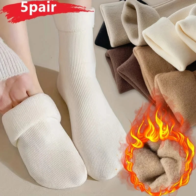 5Pairs Women Winter Thermal Socks, Fleece Lined Thick Warm Crew Socks, Soft Cozy Floor Sleeping Socks Qme