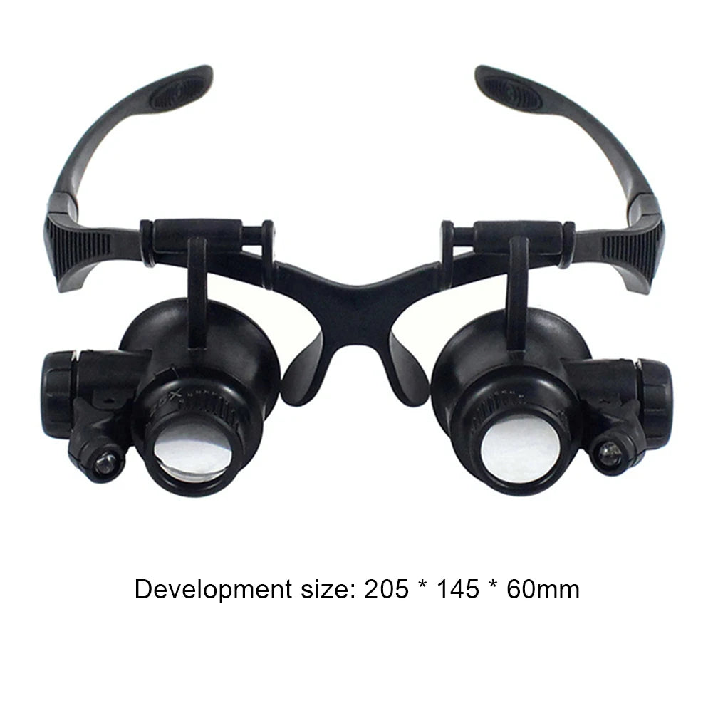 10X/15X/20X/25X Lens Observation Head Wearing Magnifier Glasses Loupes with LED Qme