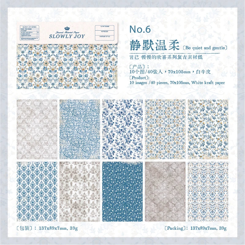 40 pcs Gauze Background Decor Scrapbook Vintage Materials Paper Combo Kit DIY Junk Journal Collage Photo Album Retro Stationery Qme F6