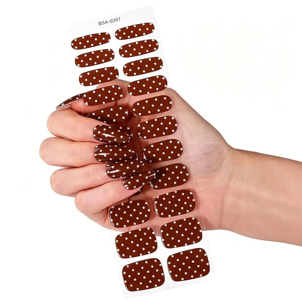 Summer Polka Dot UV-Free Gel Nail Stickers Nail Sticker Full Cover Decal Manicure Patch Dot Pattern Long Lasting Self Adhesive Qme C CN