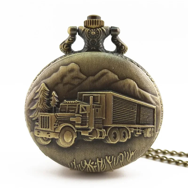 Vintage pocket watch large vintage train and truck series pocket watch for men and women, student watch hanging watch Qme 1
