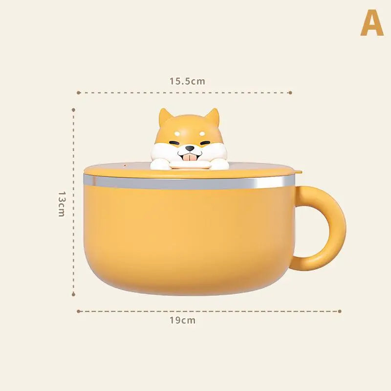 Cute Dog Instant Noodle Bowl Stainless Steel Lid Large Fruit Salad Qme A Yellow