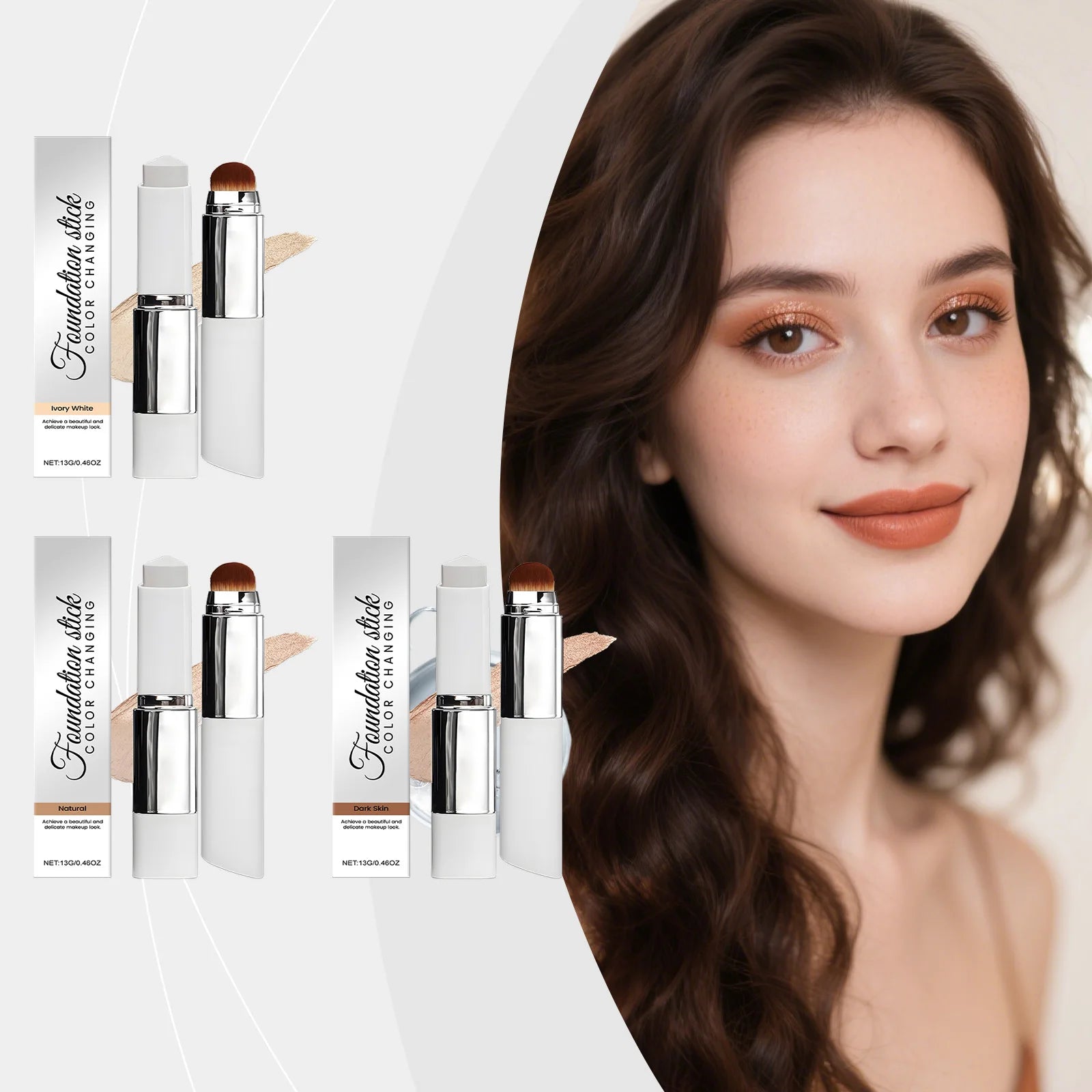 Foundation Make-Up Stick Double Head with Brush 3 Colors Lightweight Moisturizing Brighten Matte Concealer 2IN1 Foundation Stick Qme
