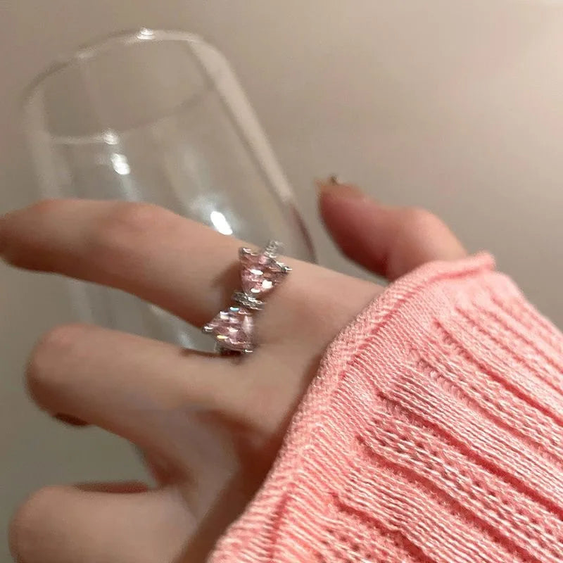 New Arrived Sweet Romantic Lovely Pink Bowknot Design Female Exquisite Jewelry Ring Micro Bow Tie Zircon for Party and Dating Qme resizable fen