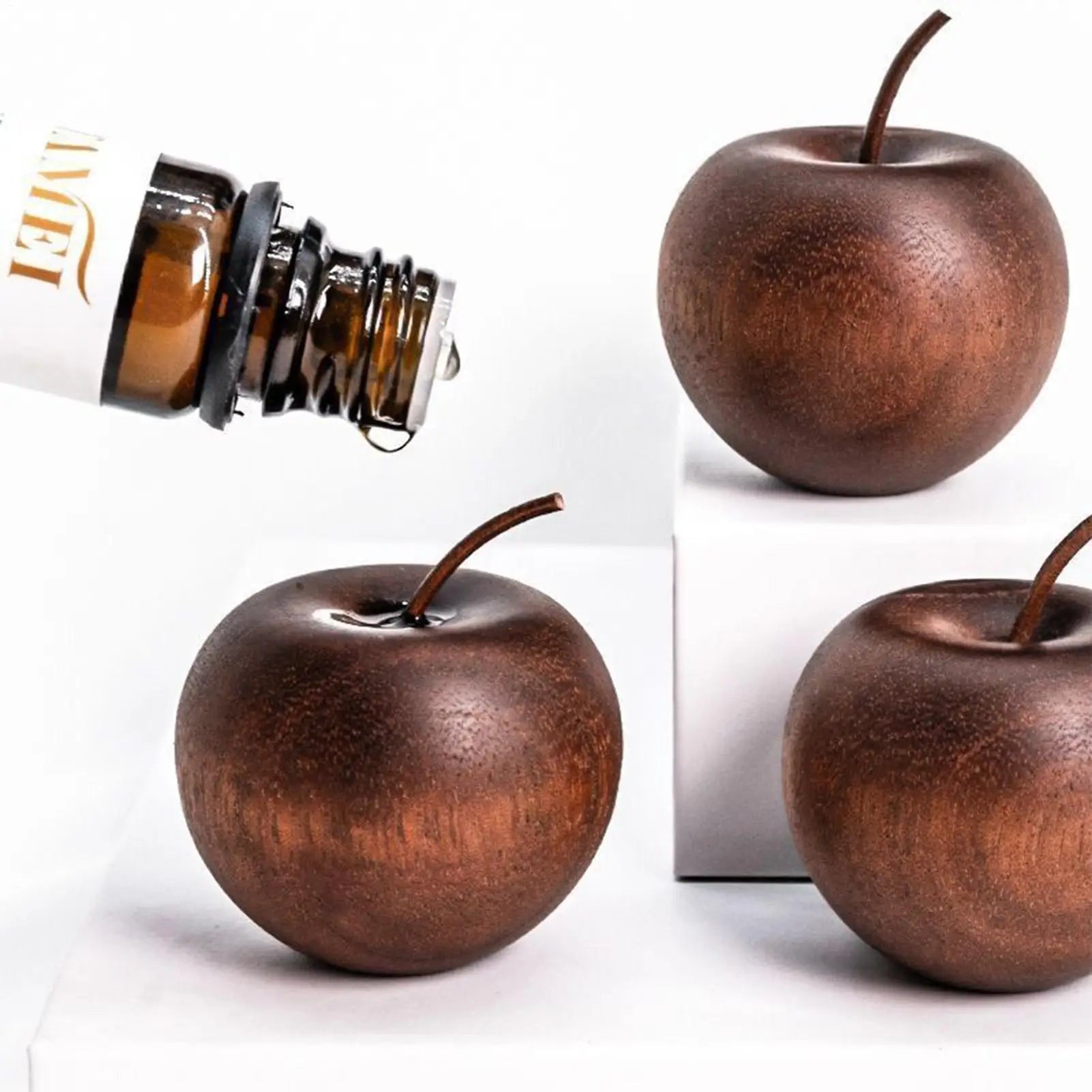 NEW 1pc Elegant Wooden Oil Diffuser - Apples Style, No Heat, For Car/Bedroom/Bathroom, Natural Scent, Gift, Spa Home Decors Qme