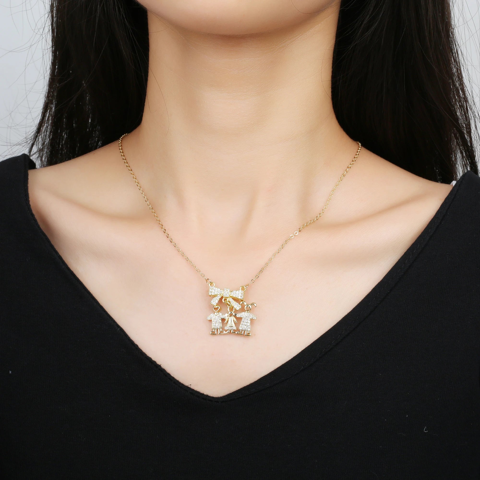New Design 4 Styles Luxury Copper Zircon Boy Girl Heart Pendant Women Zircon Necklaces Chain Jewelry Charm Mother's Day Gift Qme