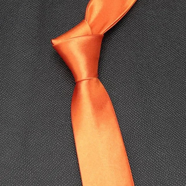 Mans Slim Skinny Tie Men Jacquard Woven Solid Orange Red Purple Black Qme Orange