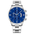 Fashion Mens Watches Luxury Silver Stainless Steel Quartz Wrist Watch Man Business Watch for Men Calendar Clock Reloj Hombre Qme Silver Blue