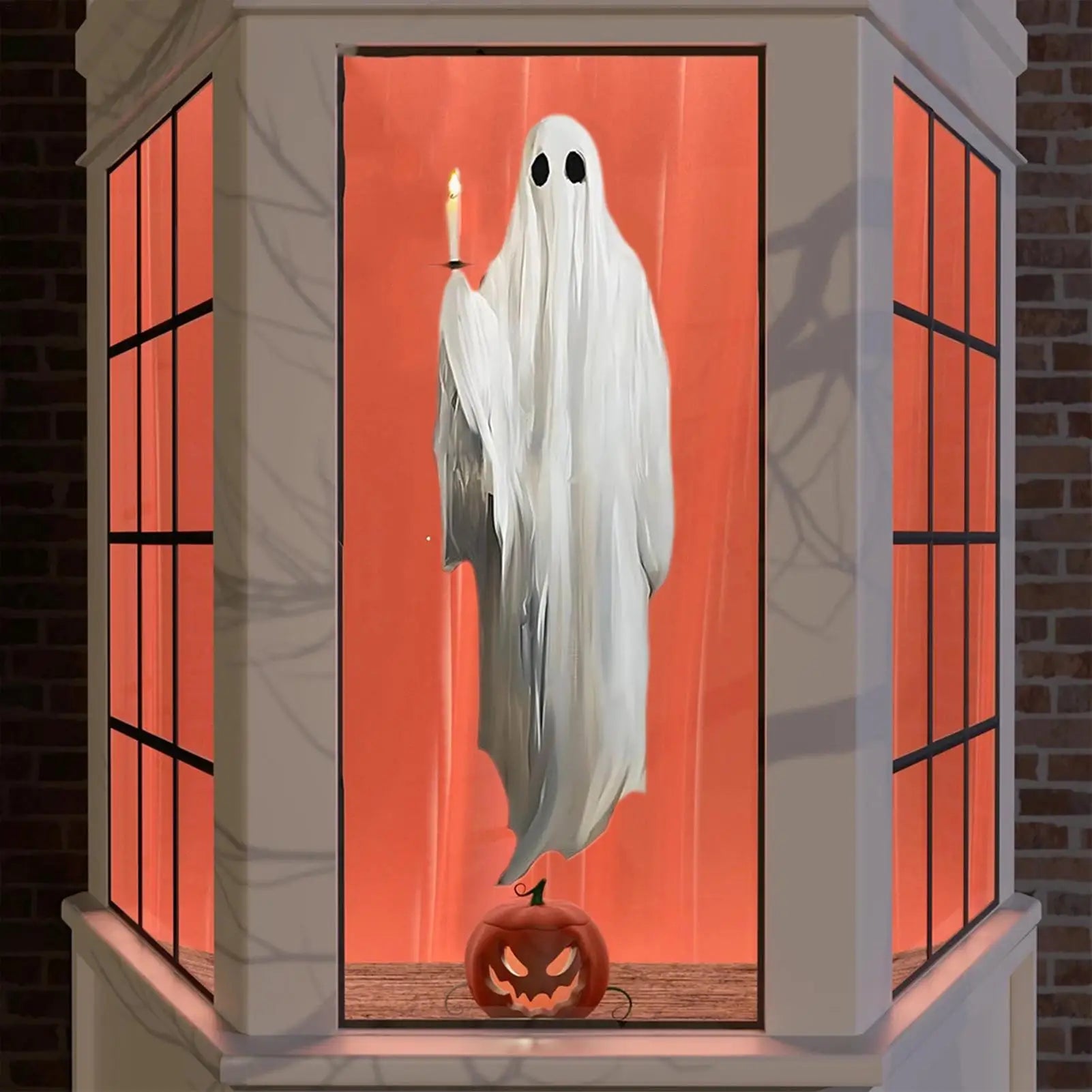 Halloween Window Stickers 3 Sheets Ghost Holding Pumpkin Candle Clings Reusable Spooky Extra Large Sticker Decor For Kid Office Qme