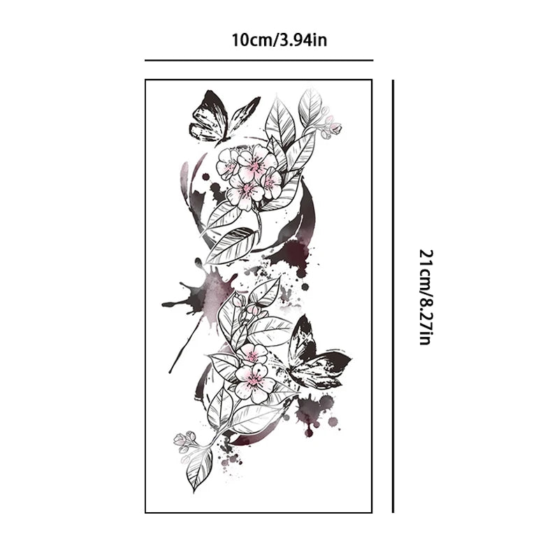 Pink rose and butterfly sexy leg tattoo stickers, realistic, colorful, waterproof, sweatproof, disposable temporary stickers. Qme AQ-045