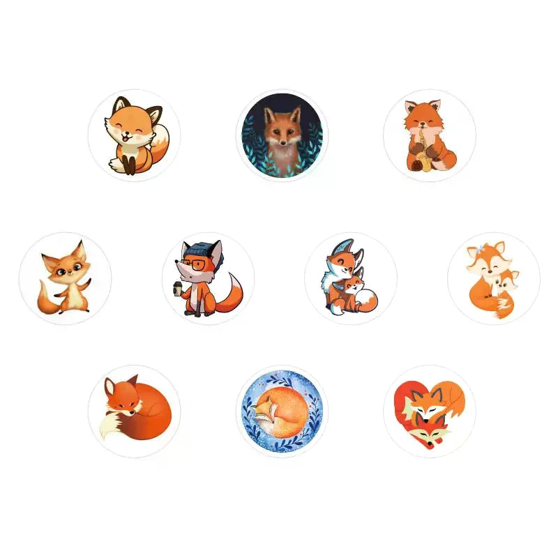 500pcs/Roll Cute Foxes Stickers 8 Designs Decals Diy Adorn Gifts Packing Labels 2.5cm/1.0'' Qme
