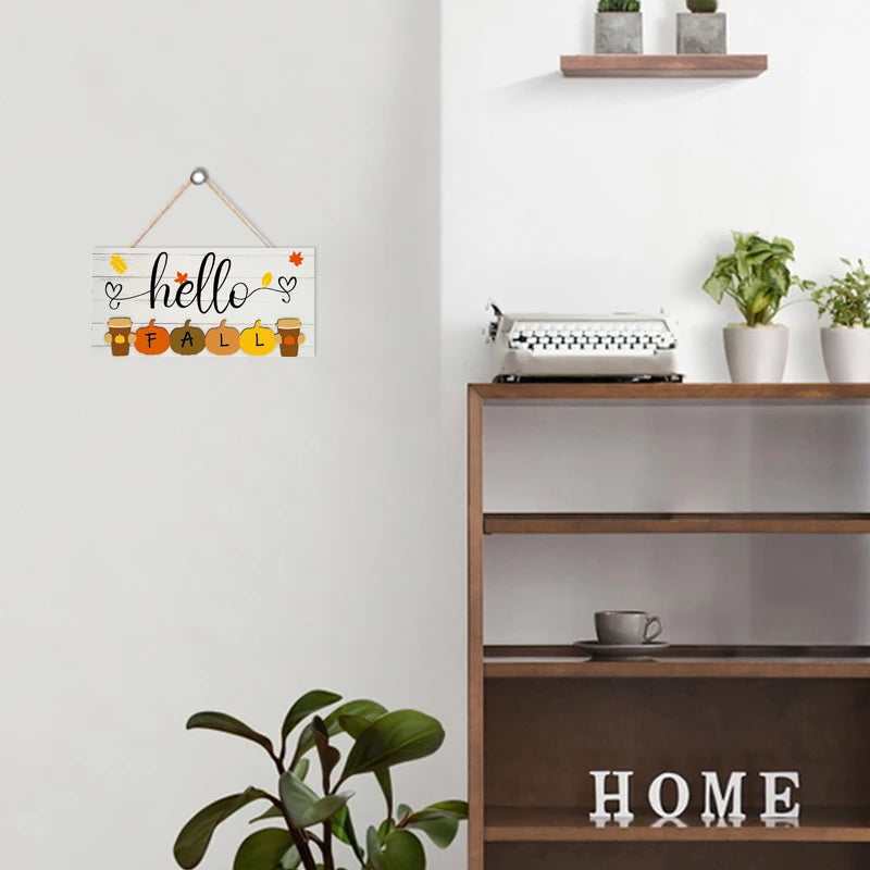 Rustic Hello Fall Wall Hanging Decor Wood Art Plaques Sign Door Sign for Home Living Room Front Door Decor Qme