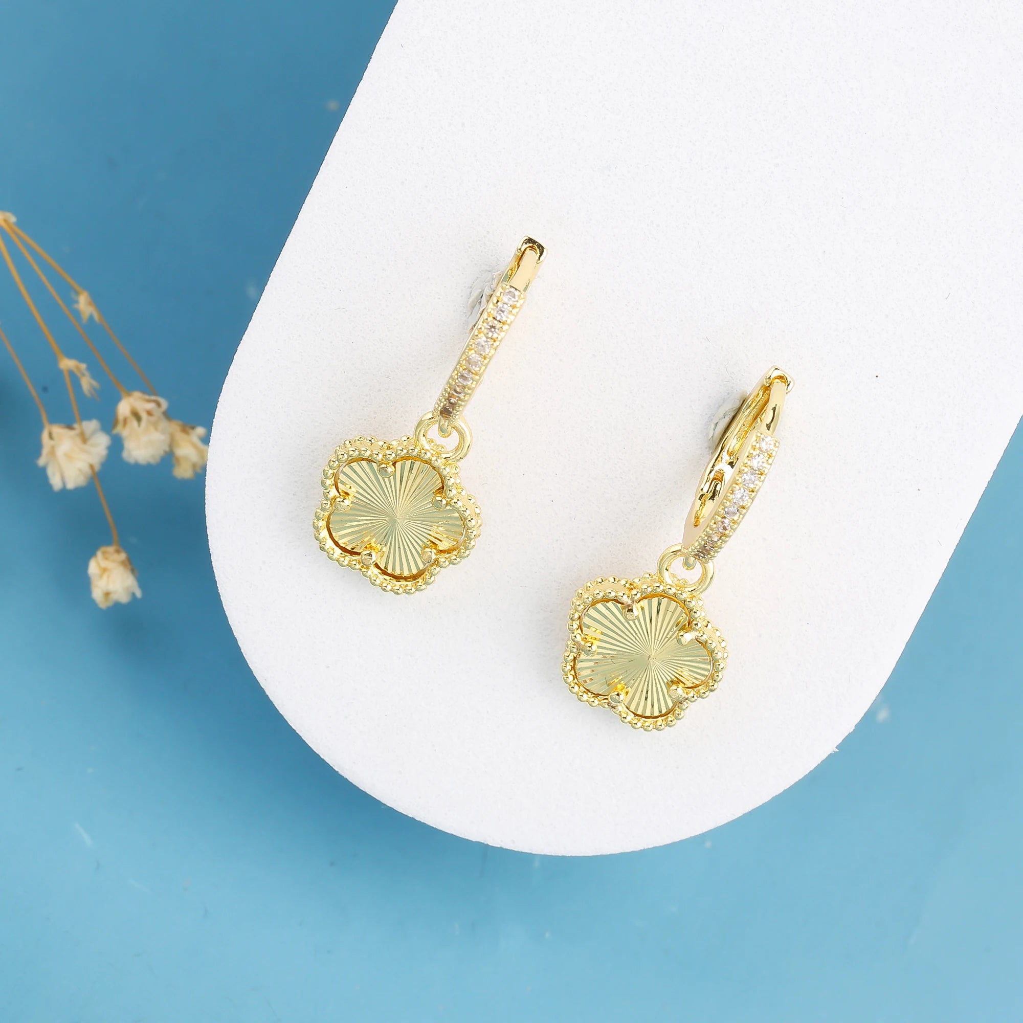 New Trend 10 Colors Hot Sale Five Leaf Flower Stone Drop Earrings Luxury for Women's Party Ears Jewelry Accessories Clover Qme Color 1