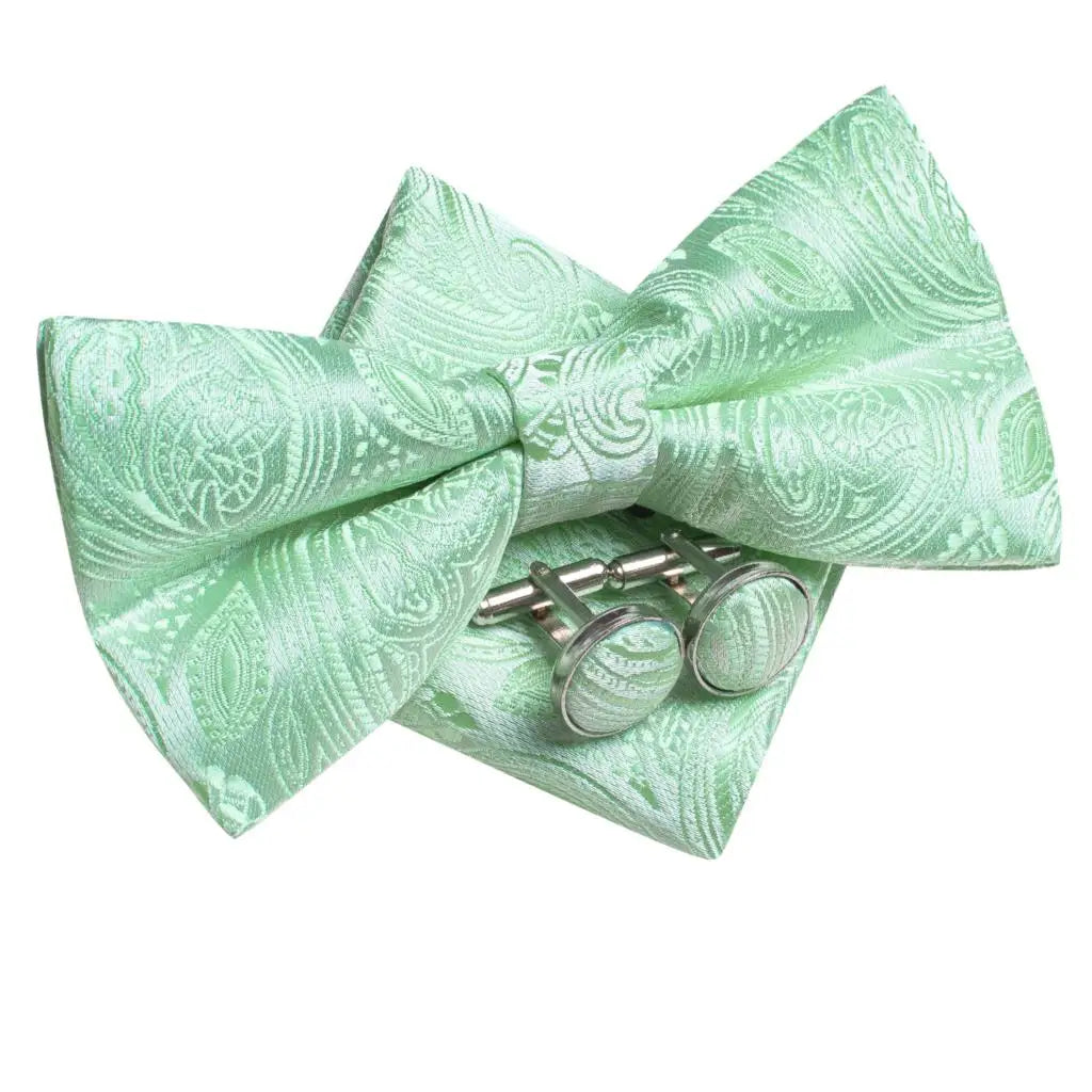 Sage Mint Grass Teal Green Mens Bow Tie Hankerchief Cufflinks Qme