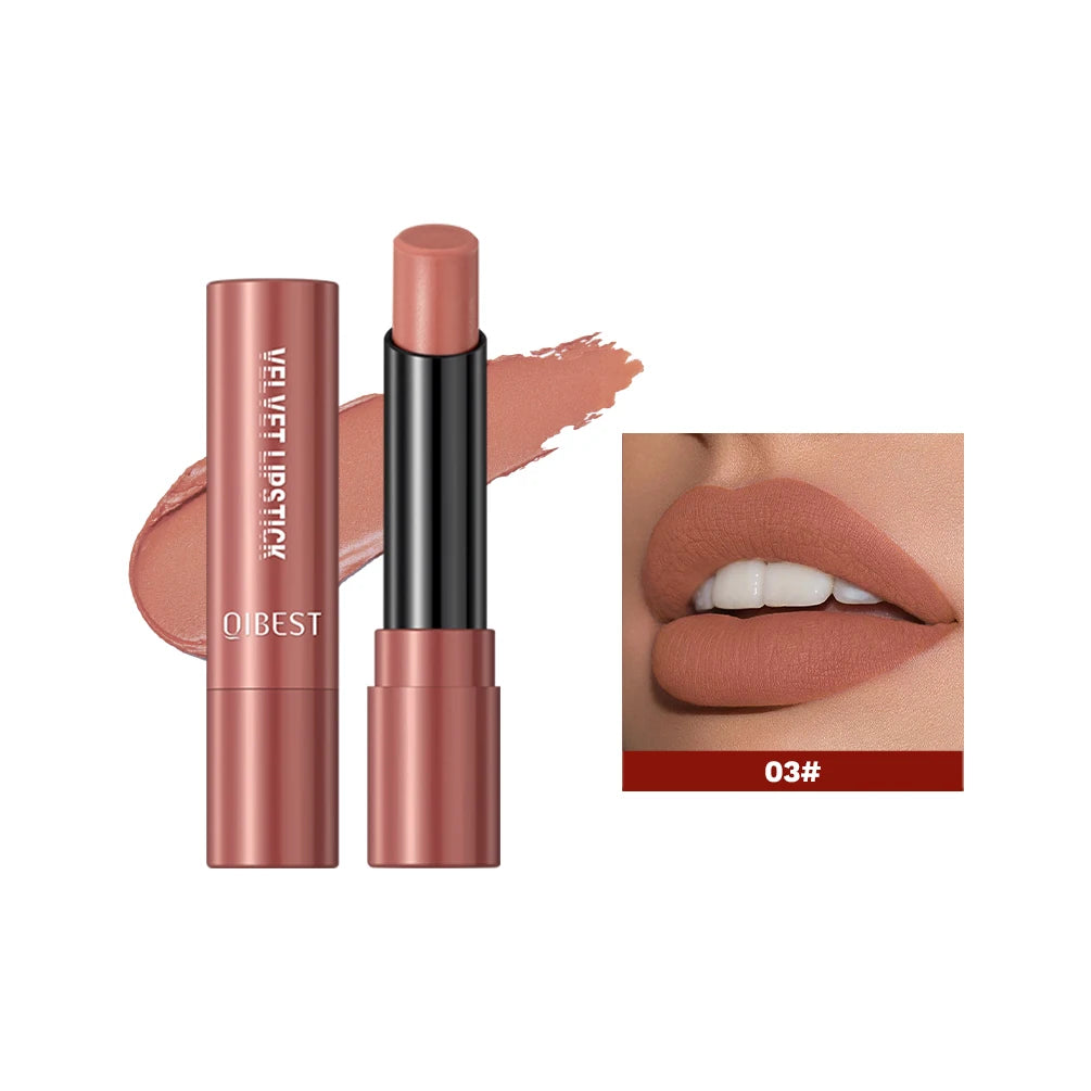 QIBESTNatural Velvet Matte Lipstick Long-lasting 10 Color Lip Stain Lightweight Moisturizing Lip Balm Women Makeup New Lip Tint Qme 03