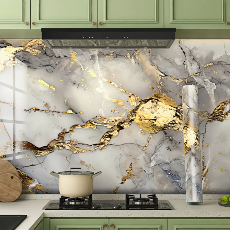 Anti Oil Waterproof Kitchen Wall Sticker Marble Texture Self Adhesive Qme