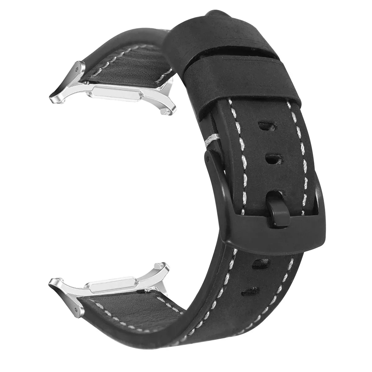 Leather Strap for Samsung Galaxy Watch 7 Ultra 47mm Quick Release Bracelet Wristband for Galaxy Watch Ultra Watchband 22mm Band Qme black silver Galaxy 7 Ultra 47mm