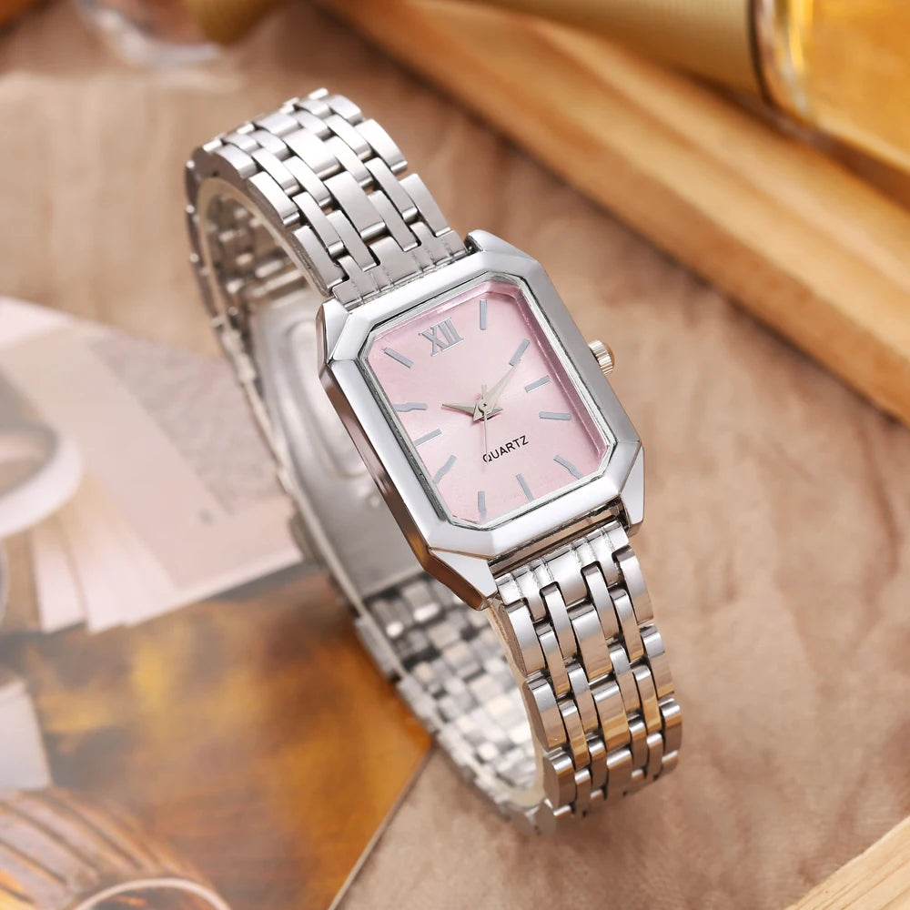 New Trendy Square Women's Watch Gold Watch Women's Watch Steel Belt Women's Watch 1pcs Qme