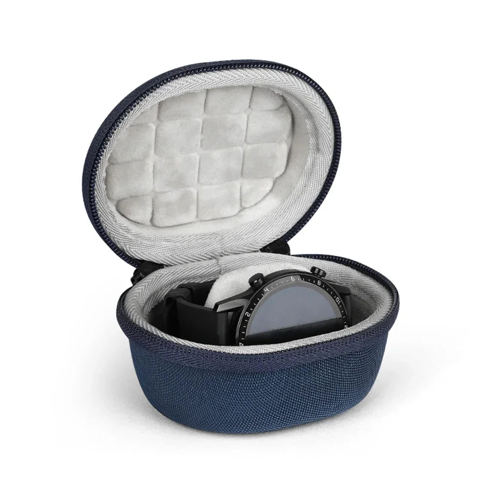 Portable EVA Single Watch Travel Case Watch Storage Organizer Box Watch Holder Waterproof for Smartwatches Zippered Container Qme 0433 Blue
