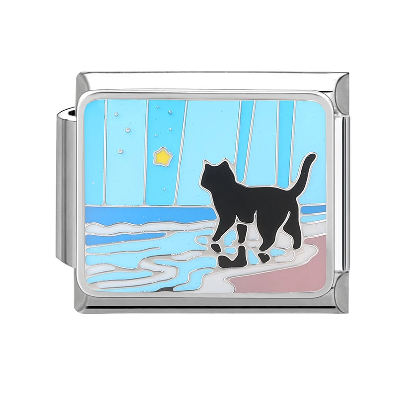 Cute Colored Love Heart Cat Italian Charm Fit Stainless Steel Women