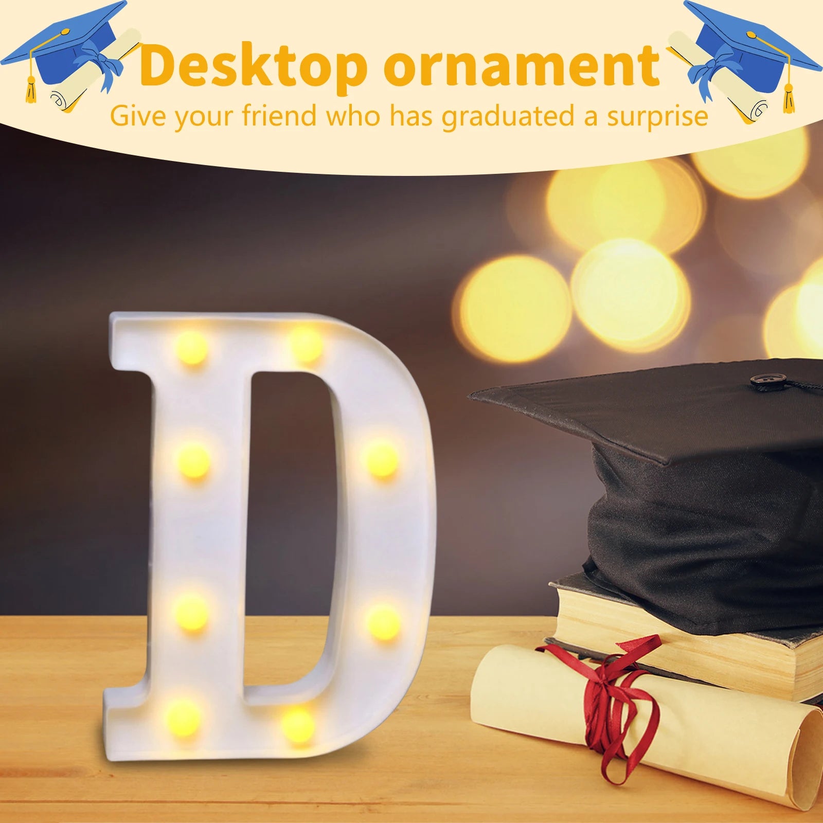 2026 Graduate 22cm LED Luminated Digital Letter Signboard Desktop Ornament Party New Year DIY Light Scene Decorative Props Qme