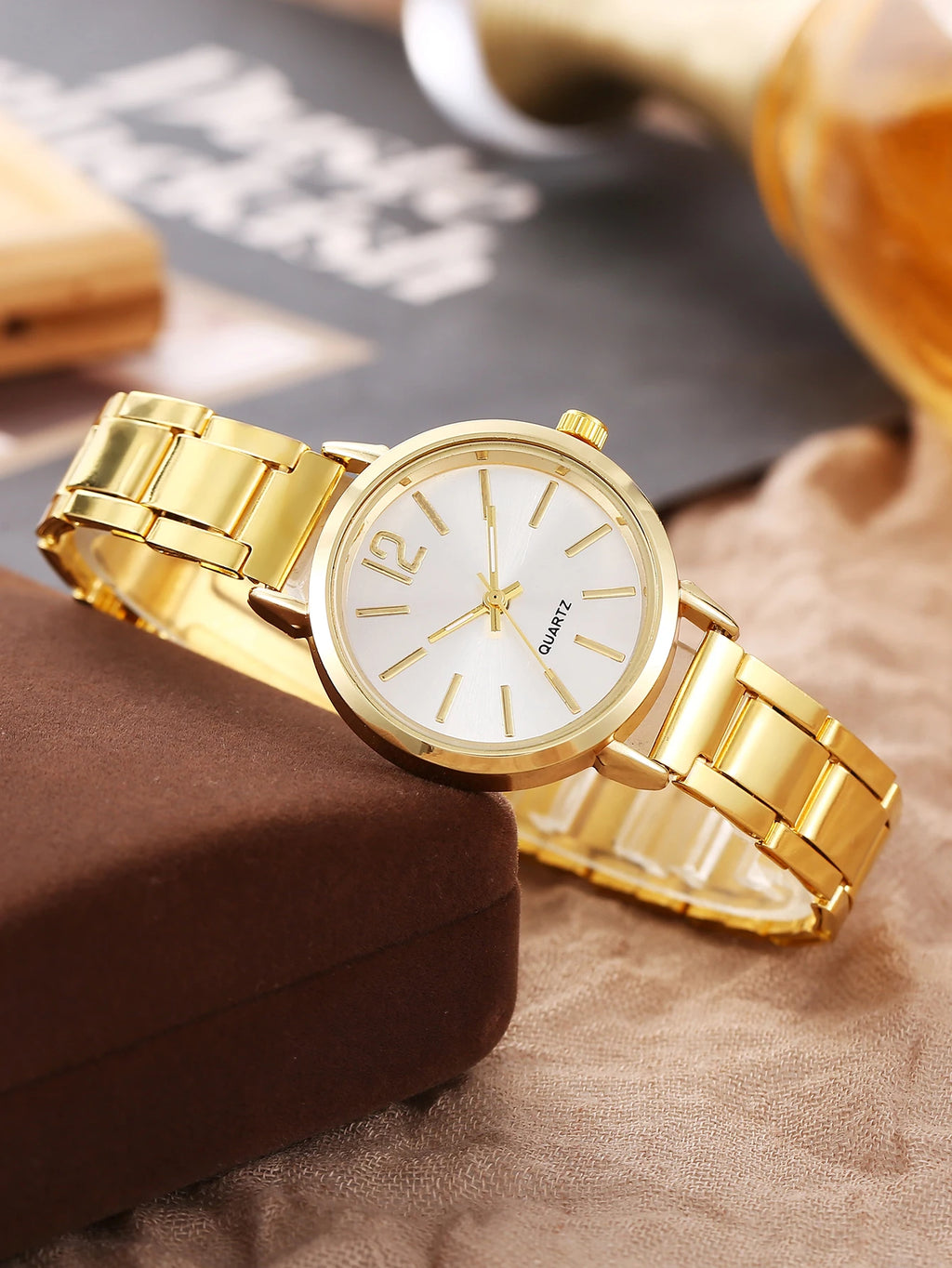 2-piece women's small dial casual versatile quartz watch set for middle and high school students Qme
