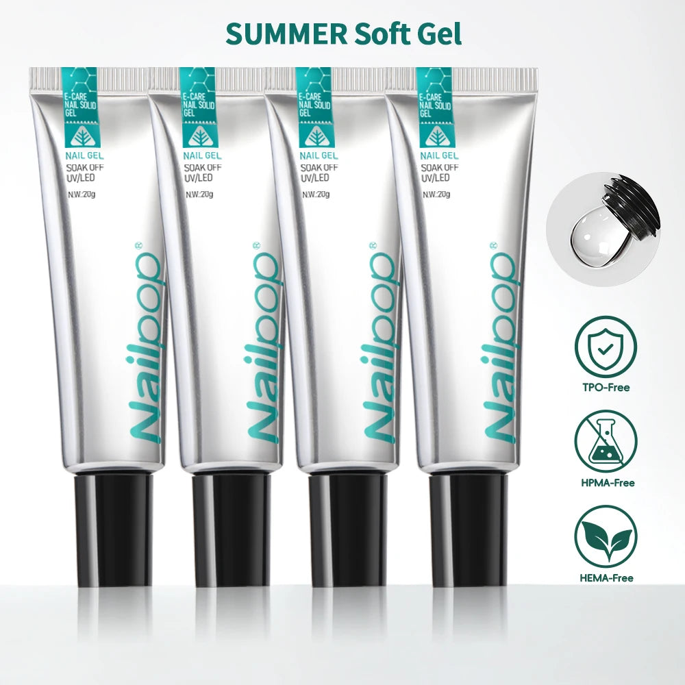 Nailpop Soft Nail Tips Gel Summer Flat-end Winter Pointed-tip Vitamin Qme Summer Soft Gel 4PC