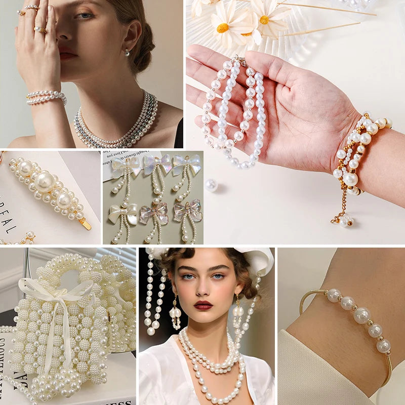 1200Pcs Resin Pearl Beads Kit 5 Sizes Round Small Pearl Filler Beads with Hole for DIY Craft Necklaces Earrings Bracelets Making Qme