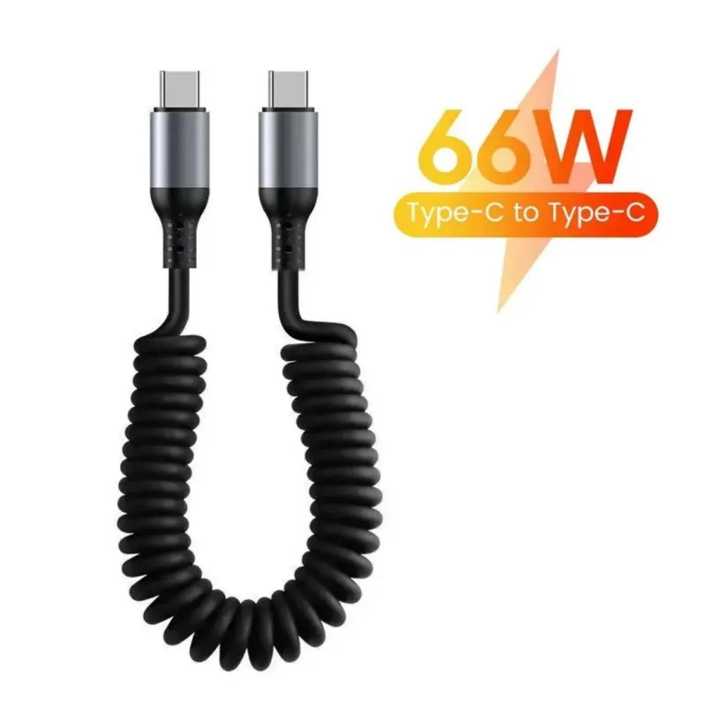 66W 1M Type C To Type C Car Spring Data Cord 6A Short Fast Charging USB C Cable For iPhone 15 Xiaomi Samsung Portable Short Wire Qme