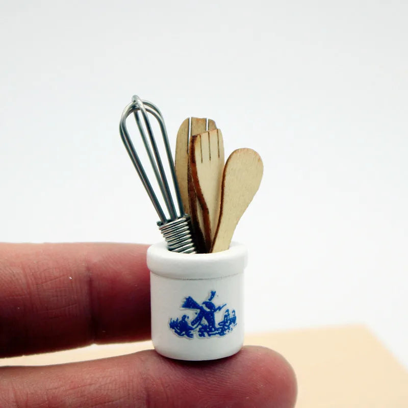 Miniature Dollhouse Kitchen Tools Wooden Spatula Knife Fork Egg Qme B