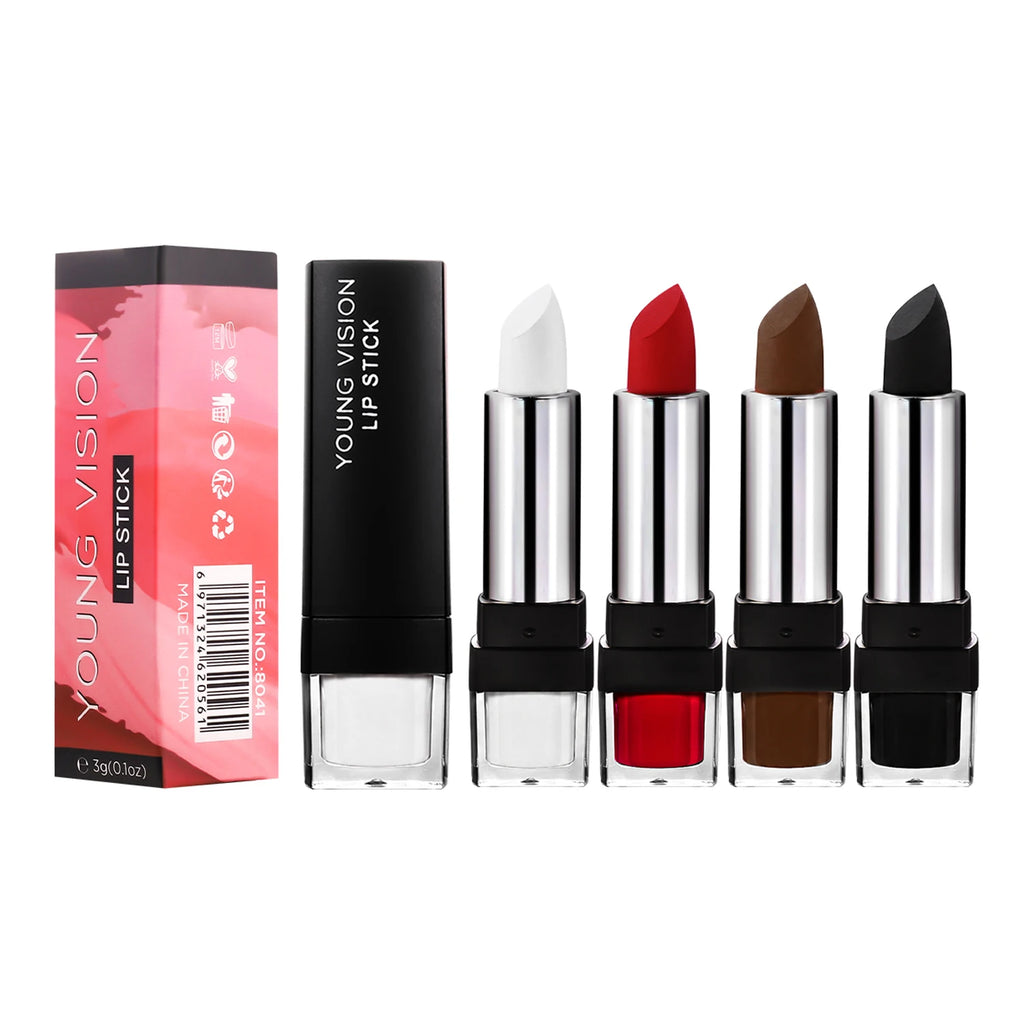 Gothic Dark Night Lipstick Waterproof Long-lasting White Black Dark Red Brown Velvet Matte Lip Tint Cosplay Makeup Lip Cosmetics Qme