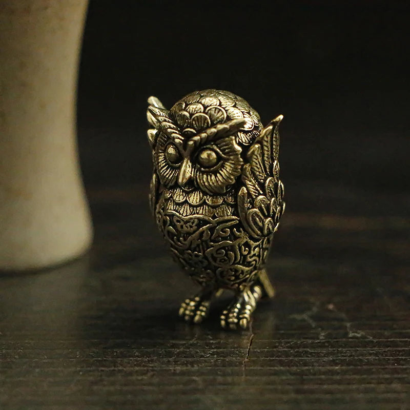 Retro Copper Animal Tea Pet Antique Solid Brass Owl Miniature Qme