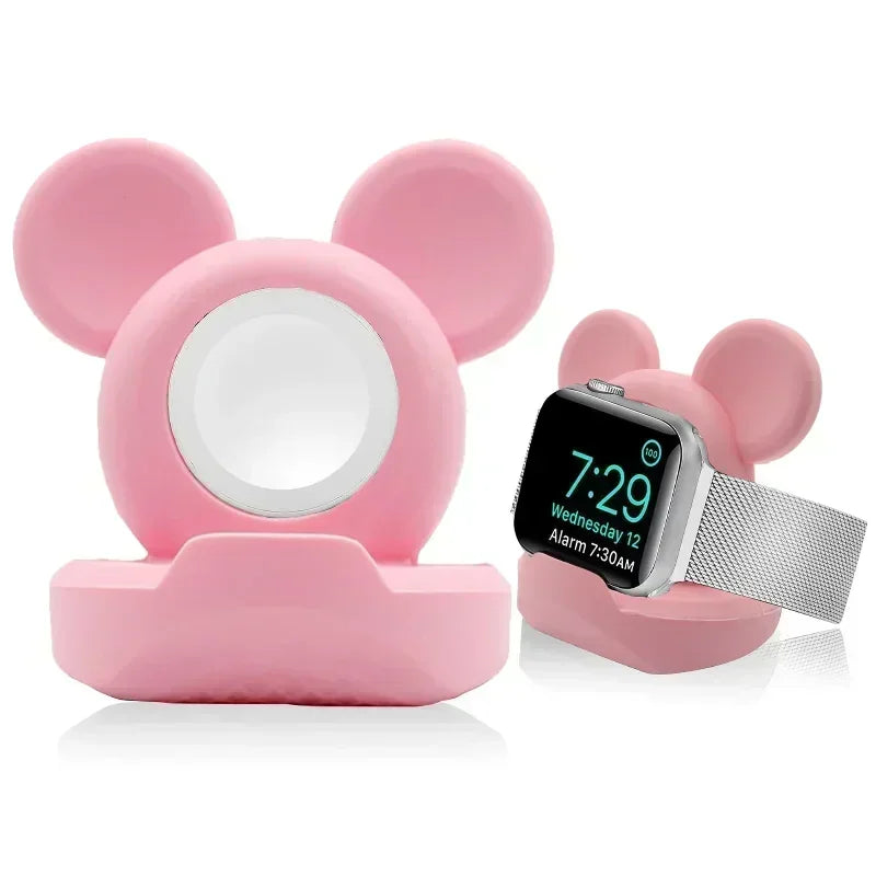 Mickey Mouse Charger Stand Minnie Desktop Holder for Apple Watch 9 8 7 6 5 4 iWatch 3 2 1 SE Cartoon Silicone Charging Base Qme