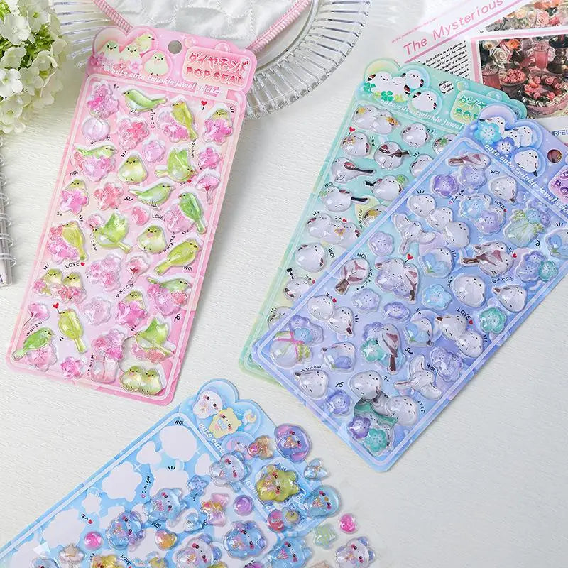 Cute Cartoon Bird Stickers 3D Relief Crystal Sticker Laptop Phone Case Scrapbooking Decals DIY Stationery Decoration Lovely Gift Qme